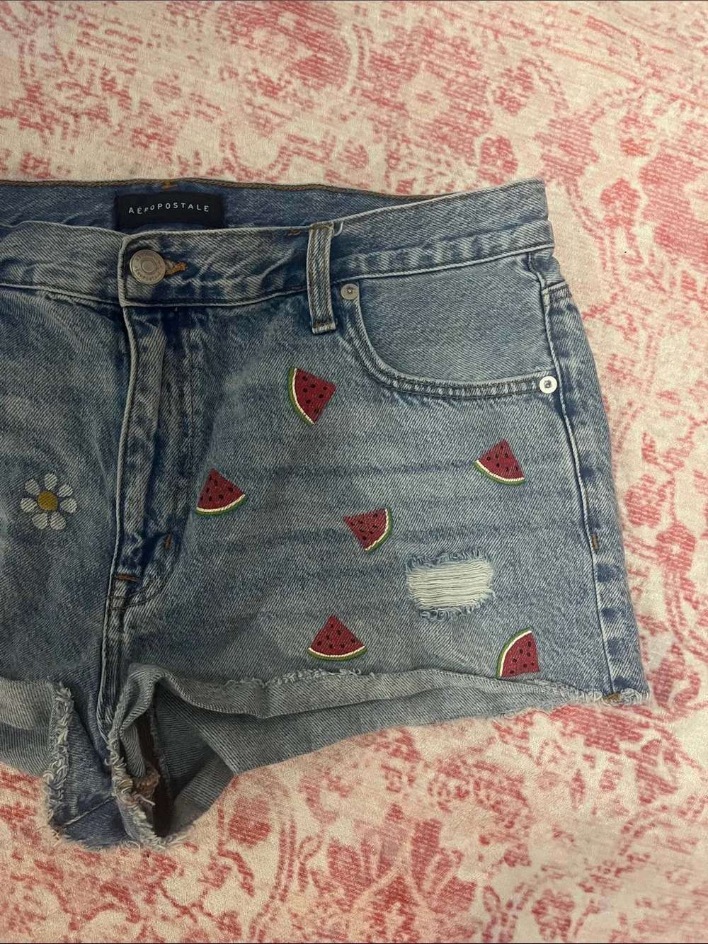 Aeropostale denim shorts with watermelon and daisys